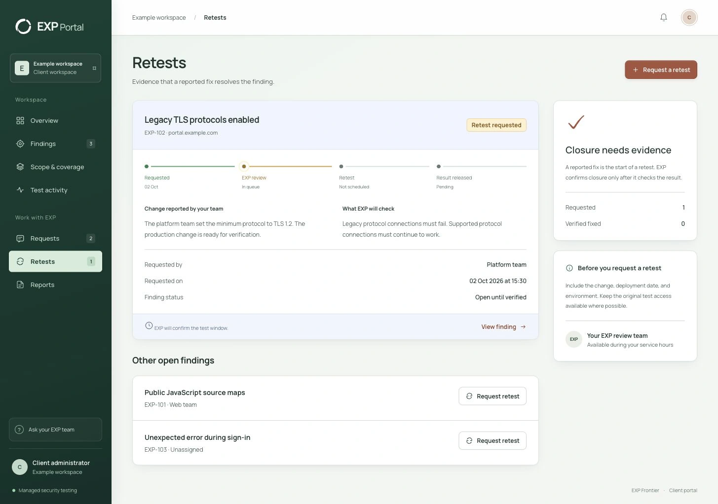 EXP Portal Retests